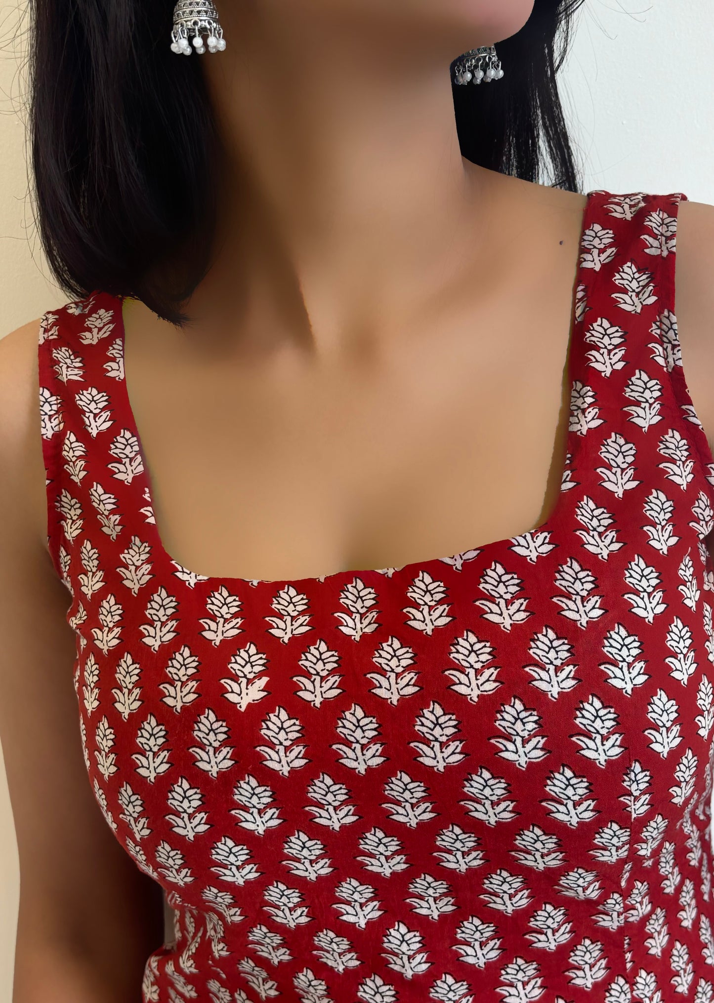 Red Laila Sleeveless Corset Kurti