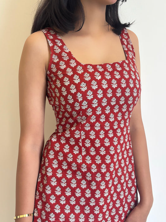 Red Laila Sleeveless Corset Kurti