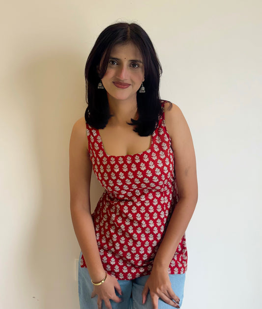 Red Laila Sleeveless Corset Kurti