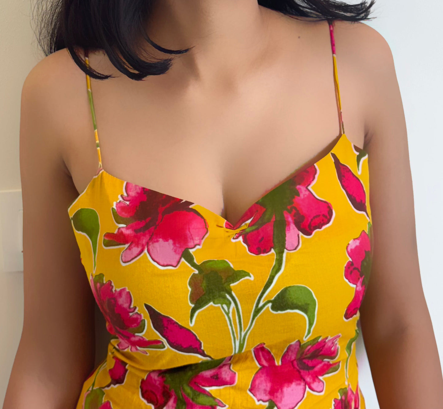 Vibrant Floral Yellow Spaghetti Top