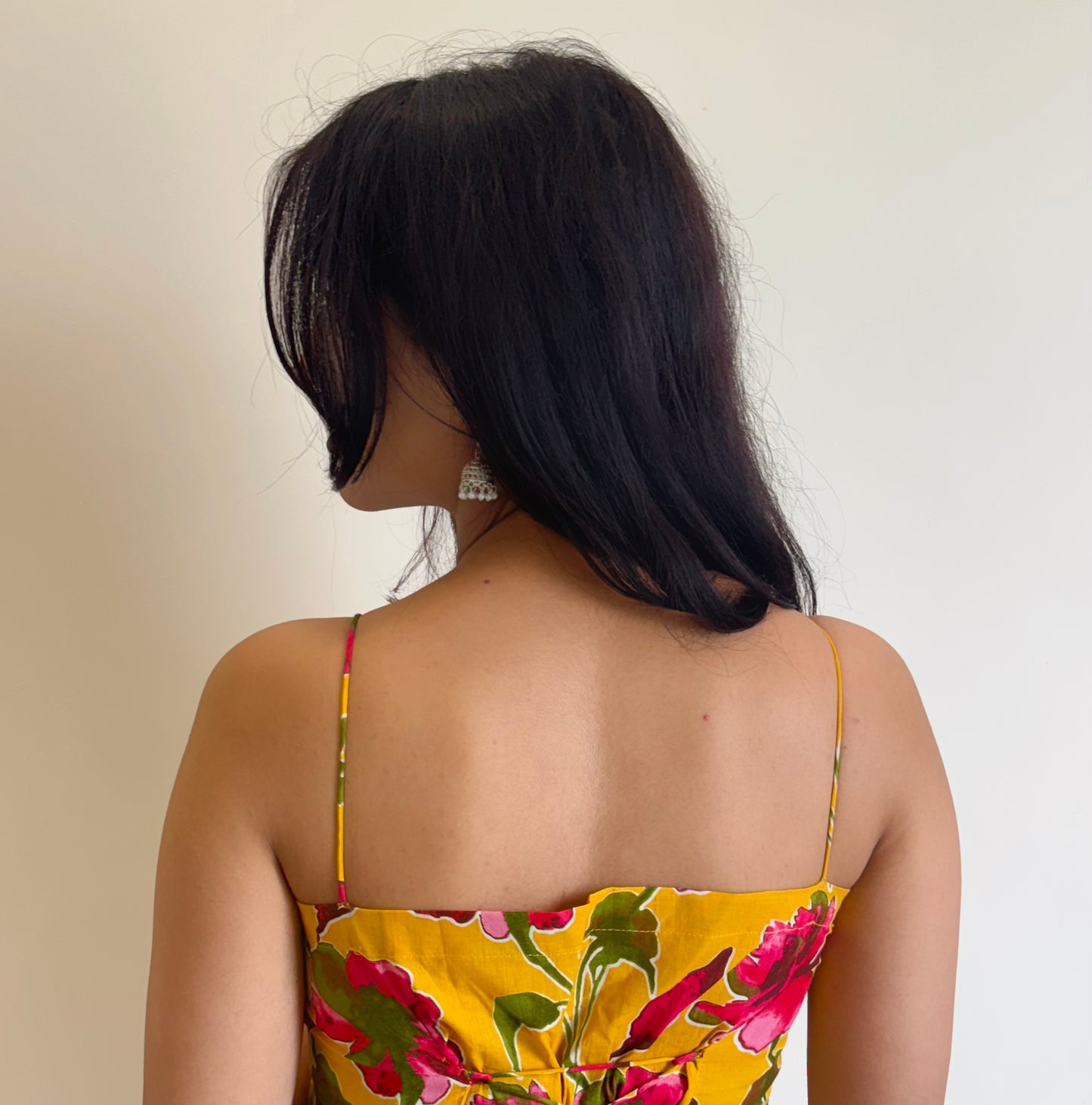 Vibrant Floral Yellow Spaghetti Top